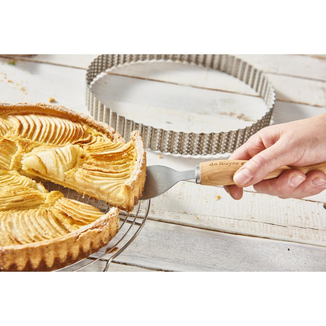 De Buyer Perforated Fluted Stainless Steel Tart Ring 200mm