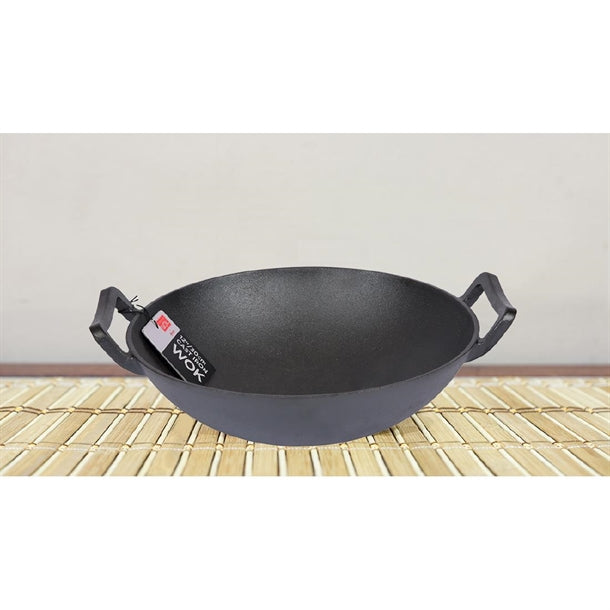 Dexam School of Wok Pre-Seasoned Cast Iron Flat Base Wok 300mm