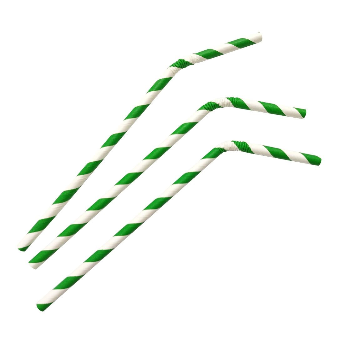Fiesta Compostable Bendy Paper Straws Green Stripes (250 Pack)