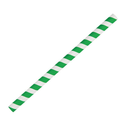 Fiesta Compostable Paper Smoothie Straws Green Stripes (250 Pack)