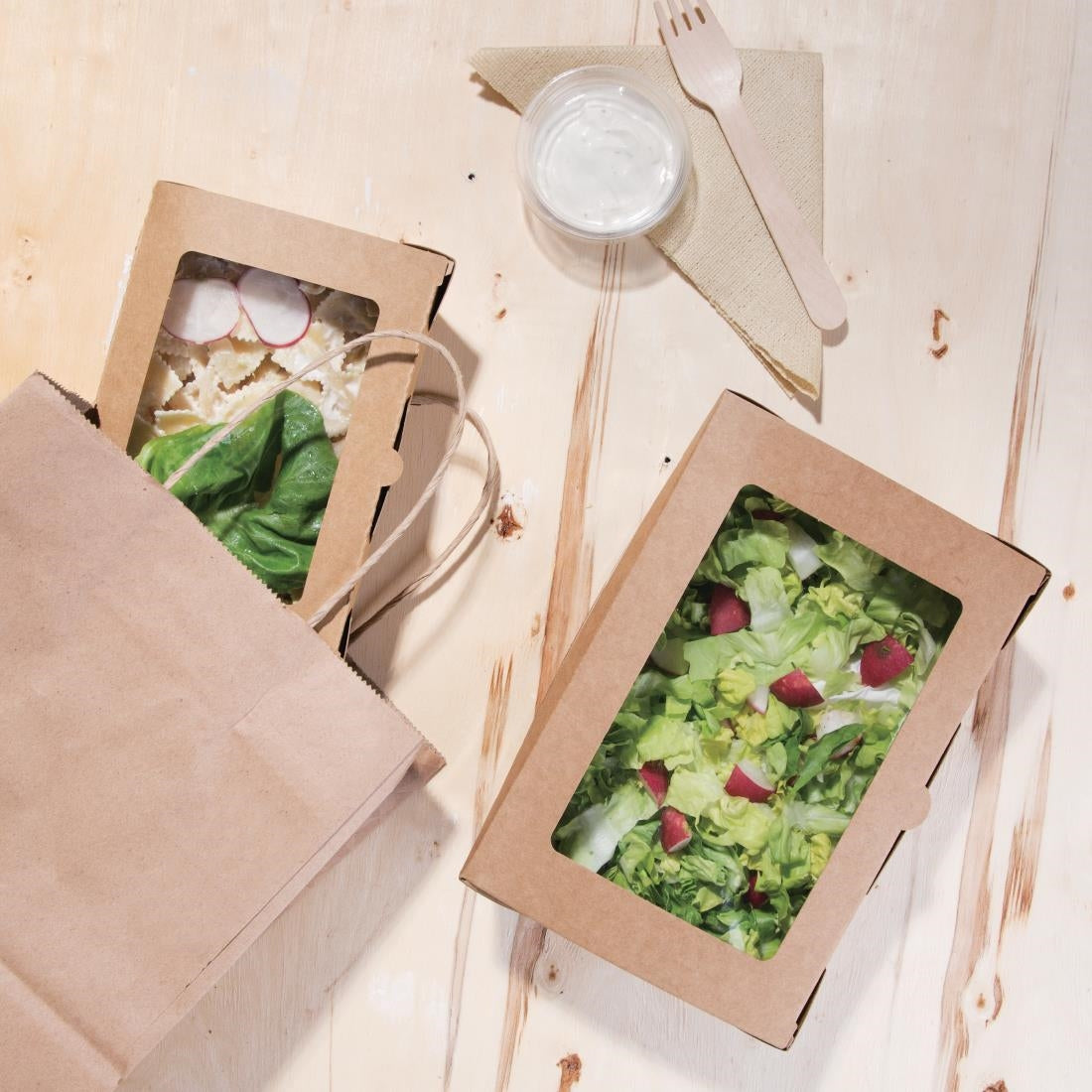 Fiesta Compostable Salad Boxes with PLA Windows 1200ml (200 Pack)