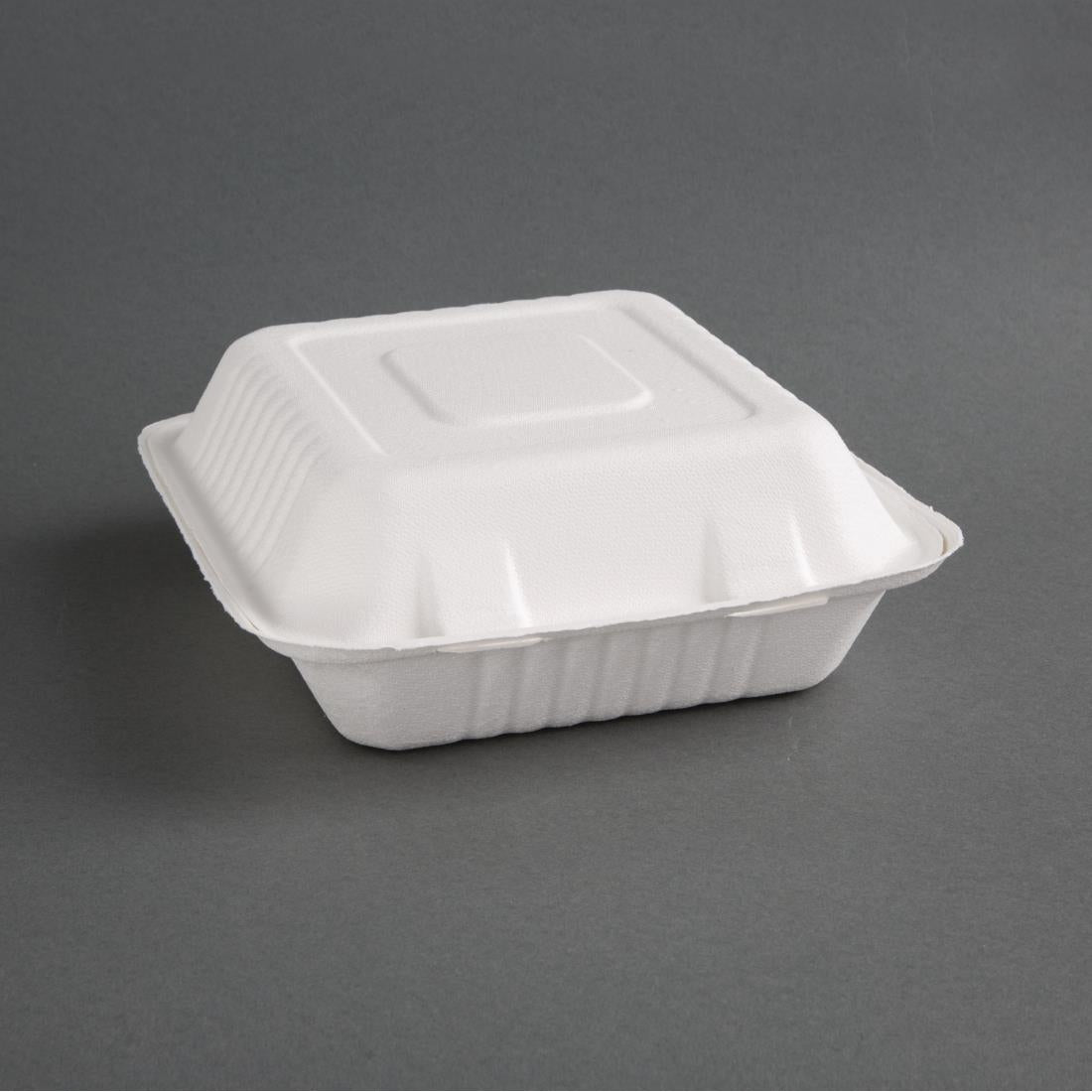 Fiesta Compostable Bagasse Hinged 3-Compartment Food Containers 201mm (200 Pack)