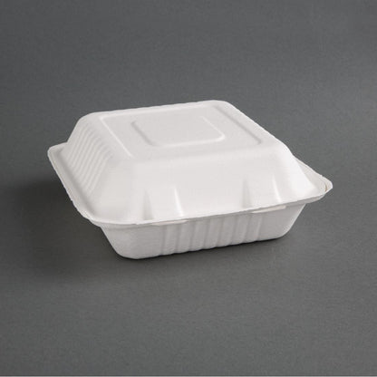 Fiesta Compostable Bagasse Hinged 3-Compartment Food Containers 201mm (200 Pack)