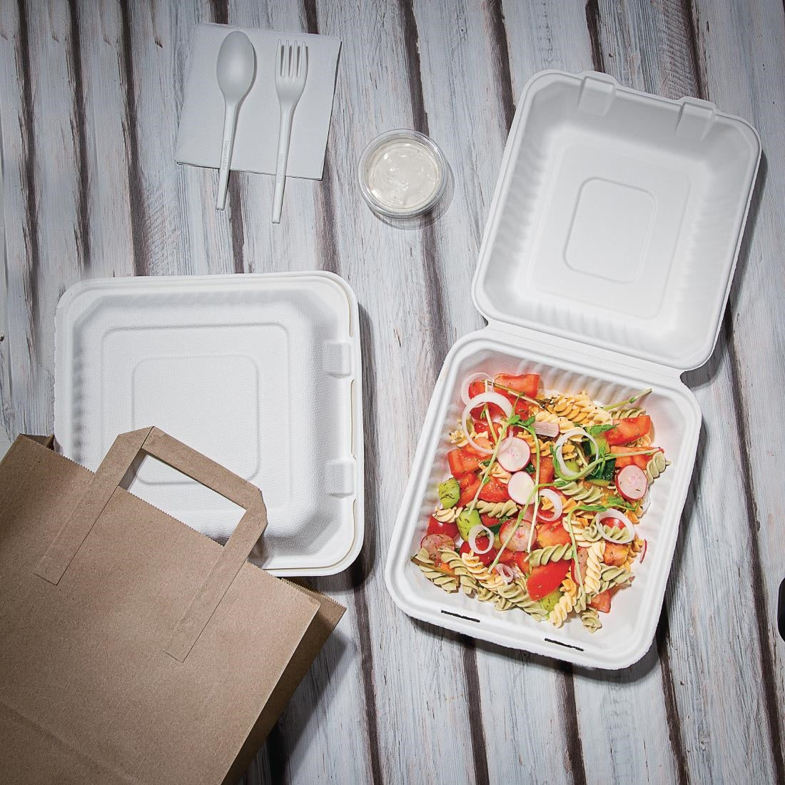 Fiesta Compostable Bagasse Hinged Food Containers 236mm (200 Pack)