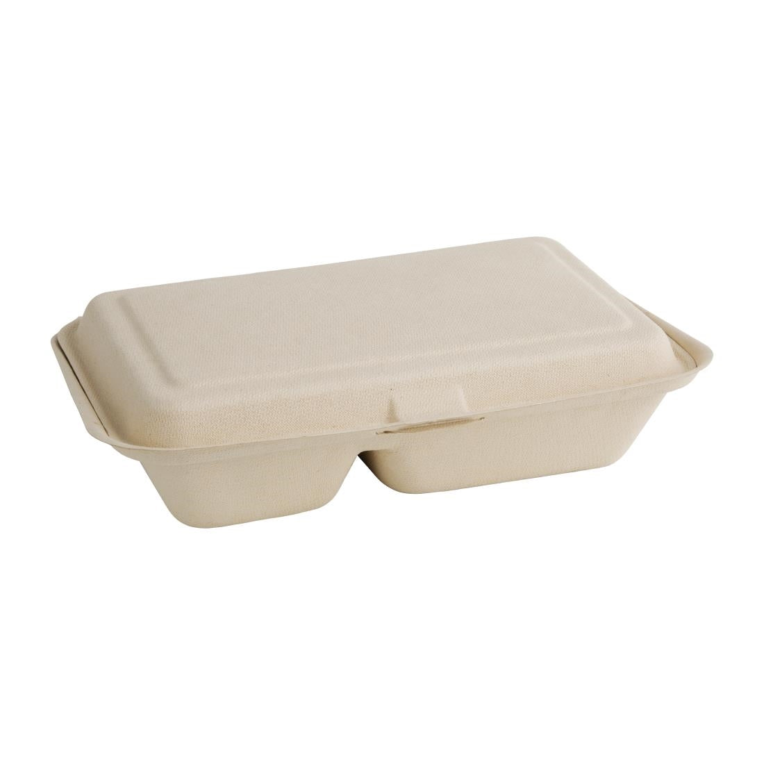Fiesta Compostable Bagasse Two-Compartment Hinged Food Containers Natural Colour 253mm (200 Pack)
