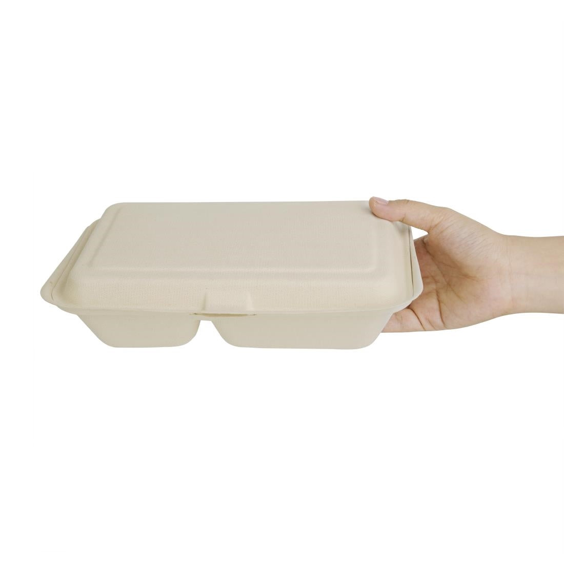 Fiesta Compostable Bagasse Two-Compartment Hinged Food Containers Natural Colour 253mm (200 Pack)