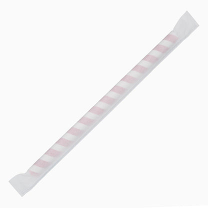 Fiesta Compostable Individually Wrapped Paper Smoothie Straws Red Stripes (250 Pack)