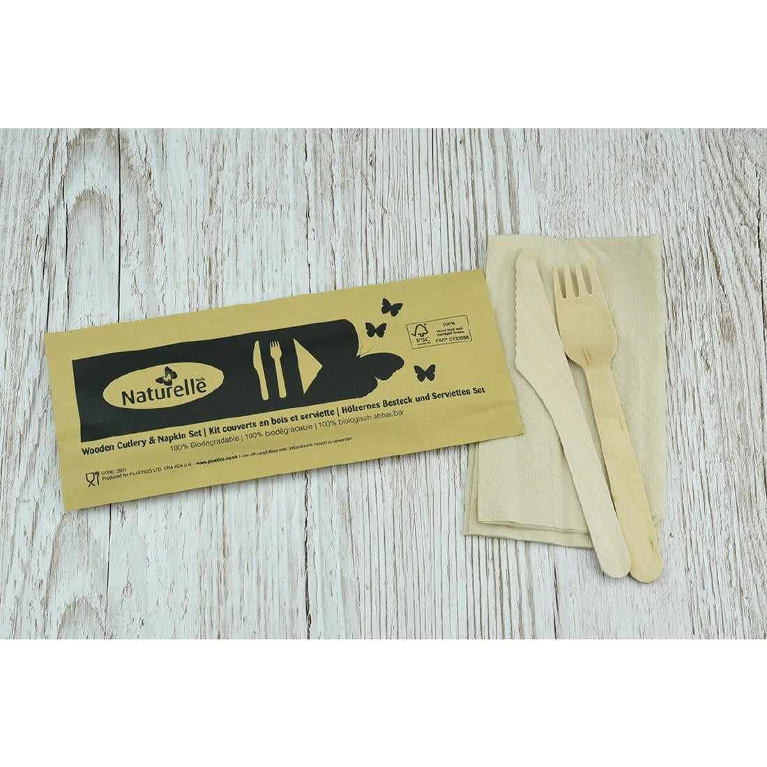 eGreen Individually Wrapped 3-in-1 Wooden Cutlery Set (250 pack)