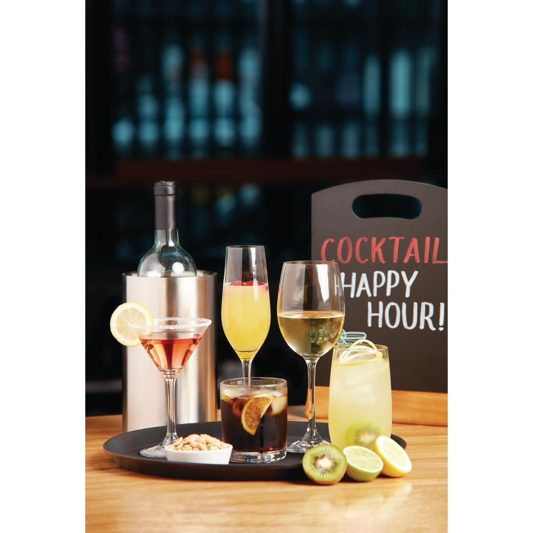 Olympia Kristallon Polypropylene Round Non-Slip Tray Black 356mm