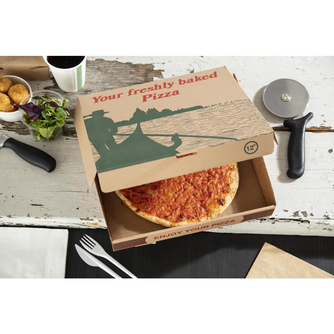 Amipak Compostable Printed Pizza Boxes 12" (100 Pack)