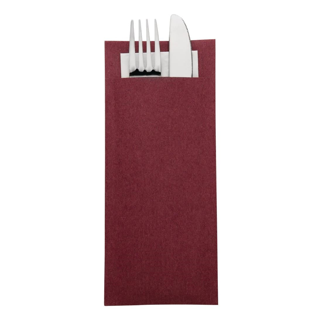Europochette Burgundy Cutlery Pouch with White Napkin (500 pack)