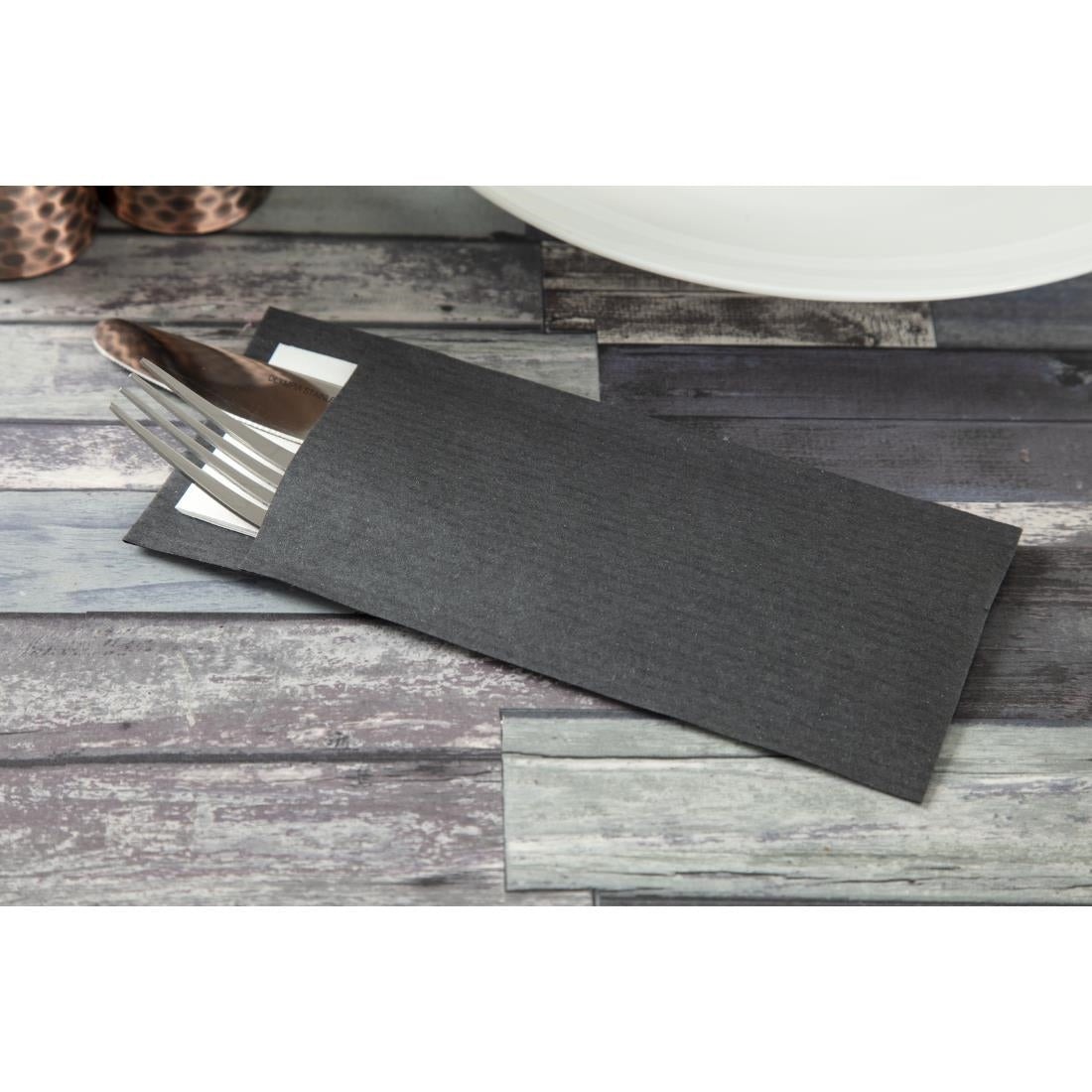 Europochette Black Cutlery Pouch with White Napkin (500 pack)