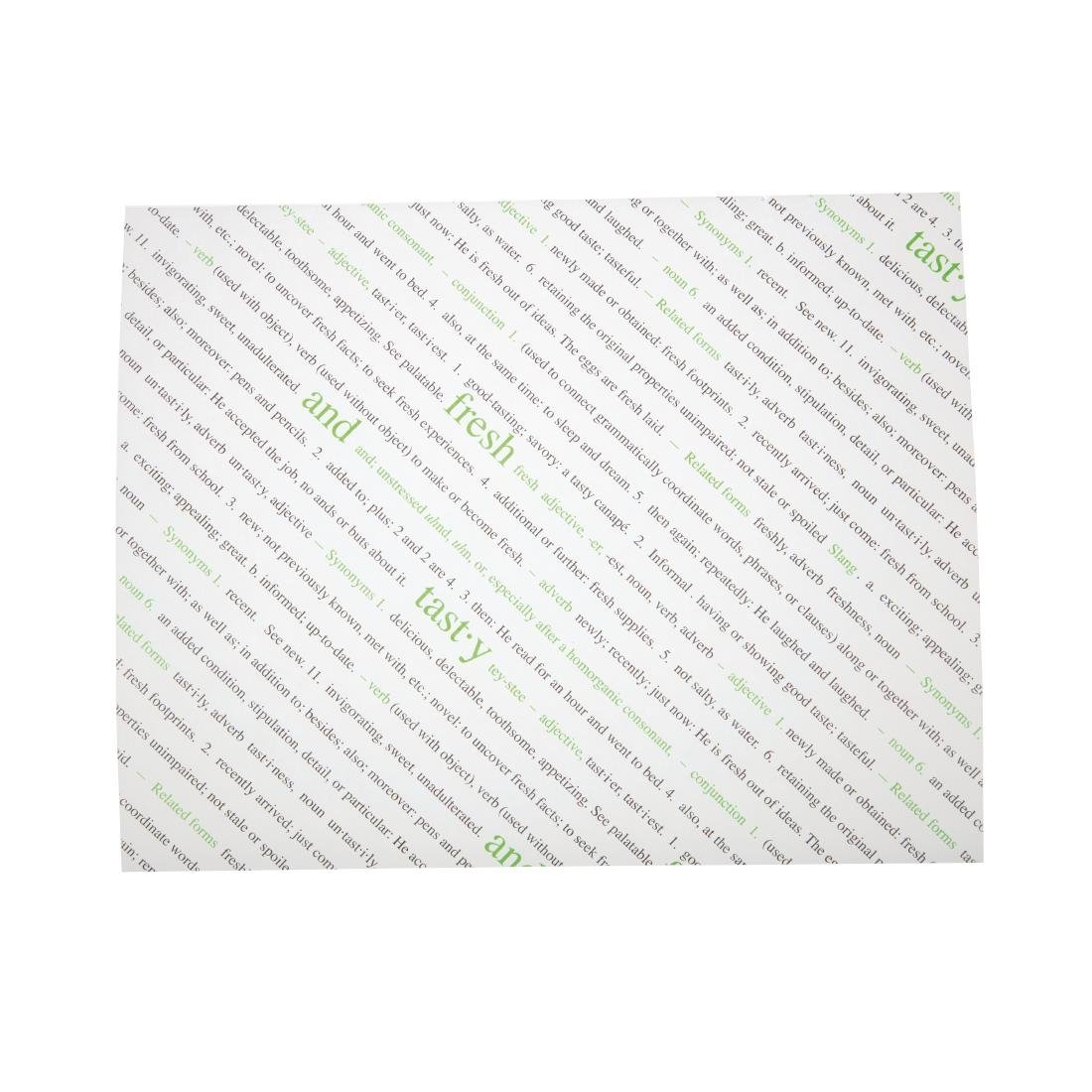 Greaseproof Paper Sheets Fresh and Tasty Print 255 x 203mm (500 pack)