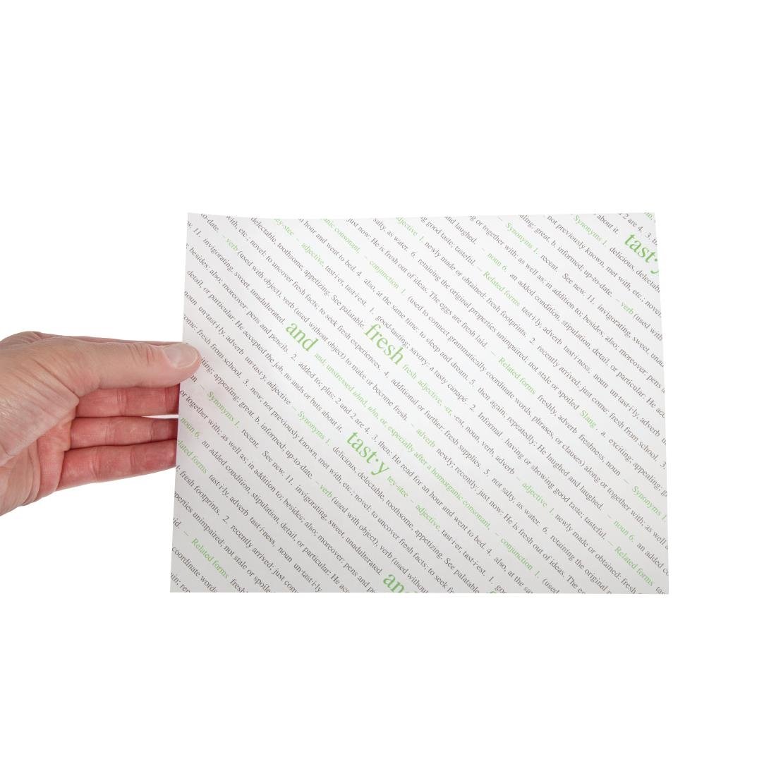 Greaseproof Paper Sheets Fresh and Tasty Print 255 x 203mm (500 pack)
