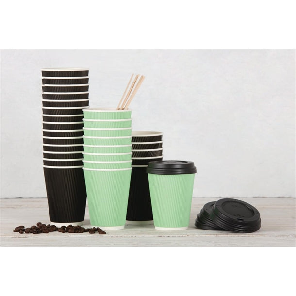 Fiesta Recyclable Coffee Cup Lids Black 340ml / 12oz & 455ml / 16oz (1000 Pack)