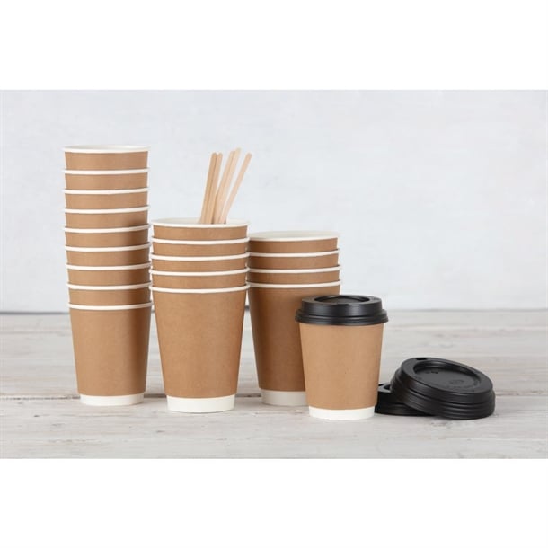 Fiesta Recyclable Coffee Cup Lids Black 340ml / 12oz and 455ml / 16oz (50 Pack)