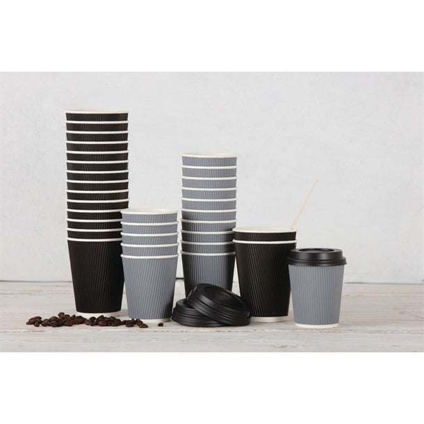 Fiesta Black Polystyrene Lids for 8oz Coffee Cups (1000 Pack)