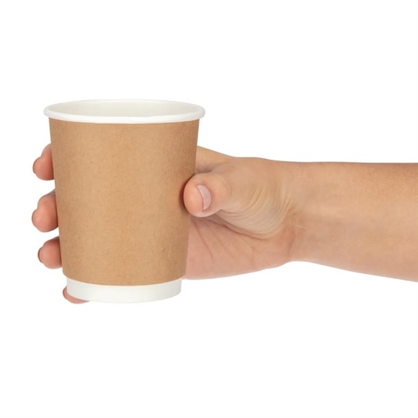 Fiesta Recyclable Coffee Cups Double Wall Kraft 225ml / 8oz (500 Pack)