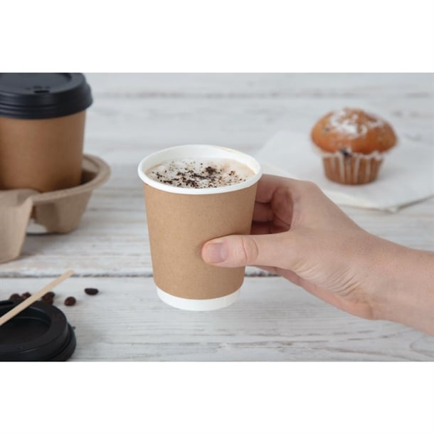 Fiesta Recyclable Coffee Cups Double Wall Kraft 225ml / 8oz (25 Pack)