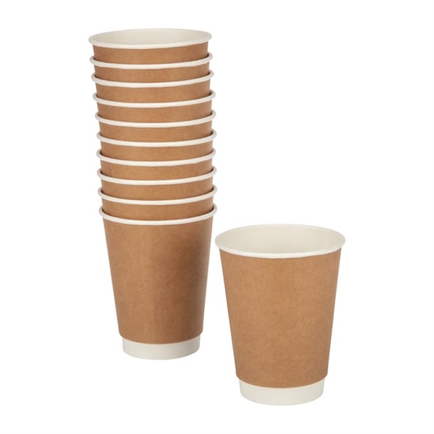 Fiesta Recyclable Coffee Cups Double Wall Kraft 340ml / 12oz (500 Pack)