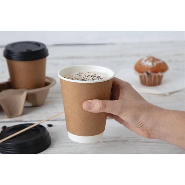 Fiesta Recyclable Coffee Cups Double Wall Kraft 340ml / 12oz (500 Pack)