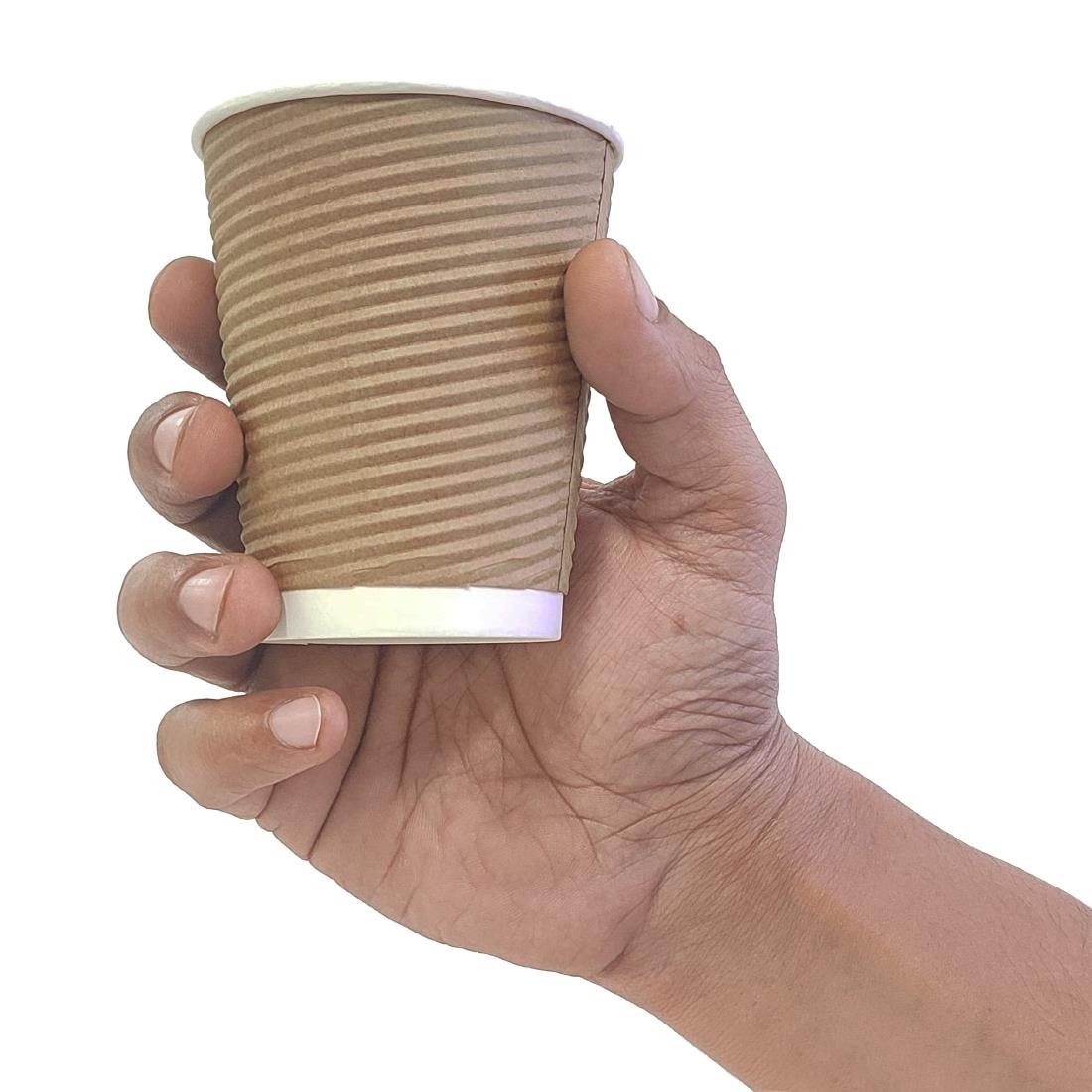 Fiesta Recyclable Coffee Cups Ripple Wall Kraft 225ml / 8oz (500 Pack)