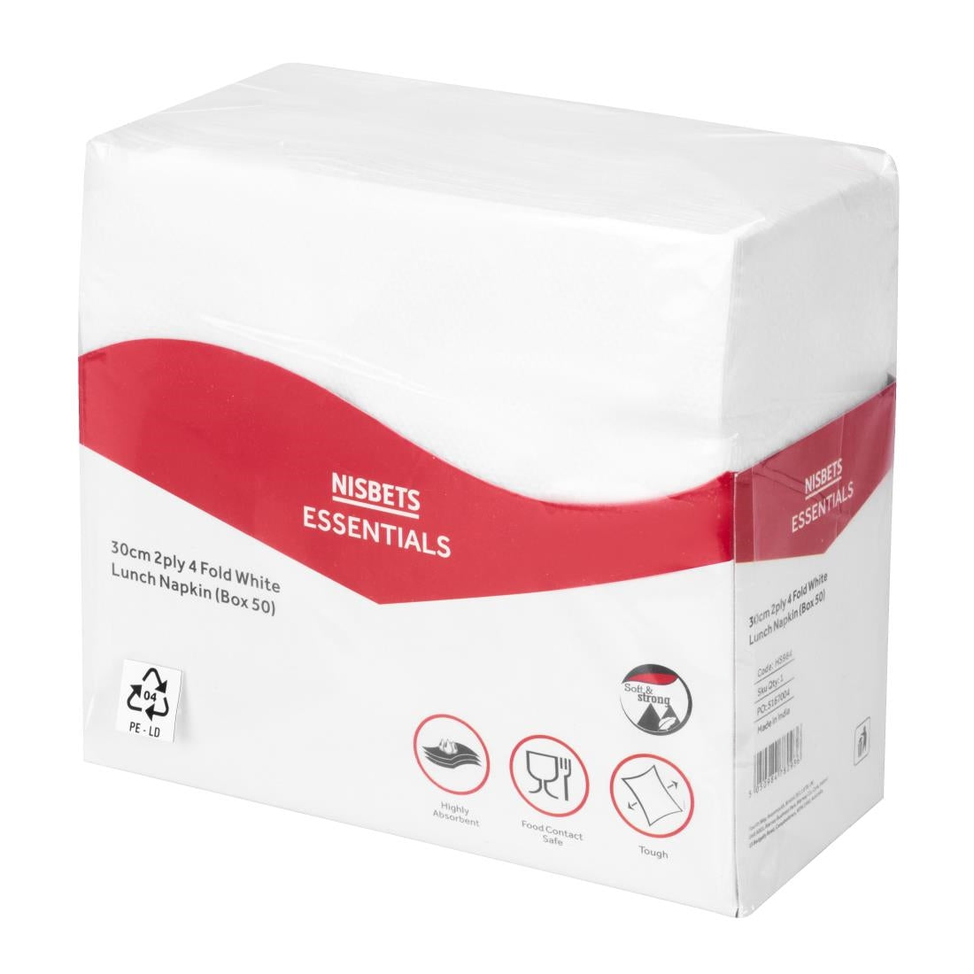 Nisbets Essentials 2ply 4-Fold White Lunch Napkins (50 pack)