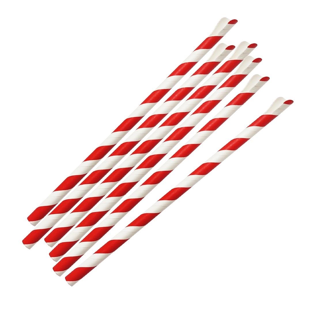 Fiesta Compostable Paper Spoon Straw Red & White Stripe 210x8mm (250 Pack)