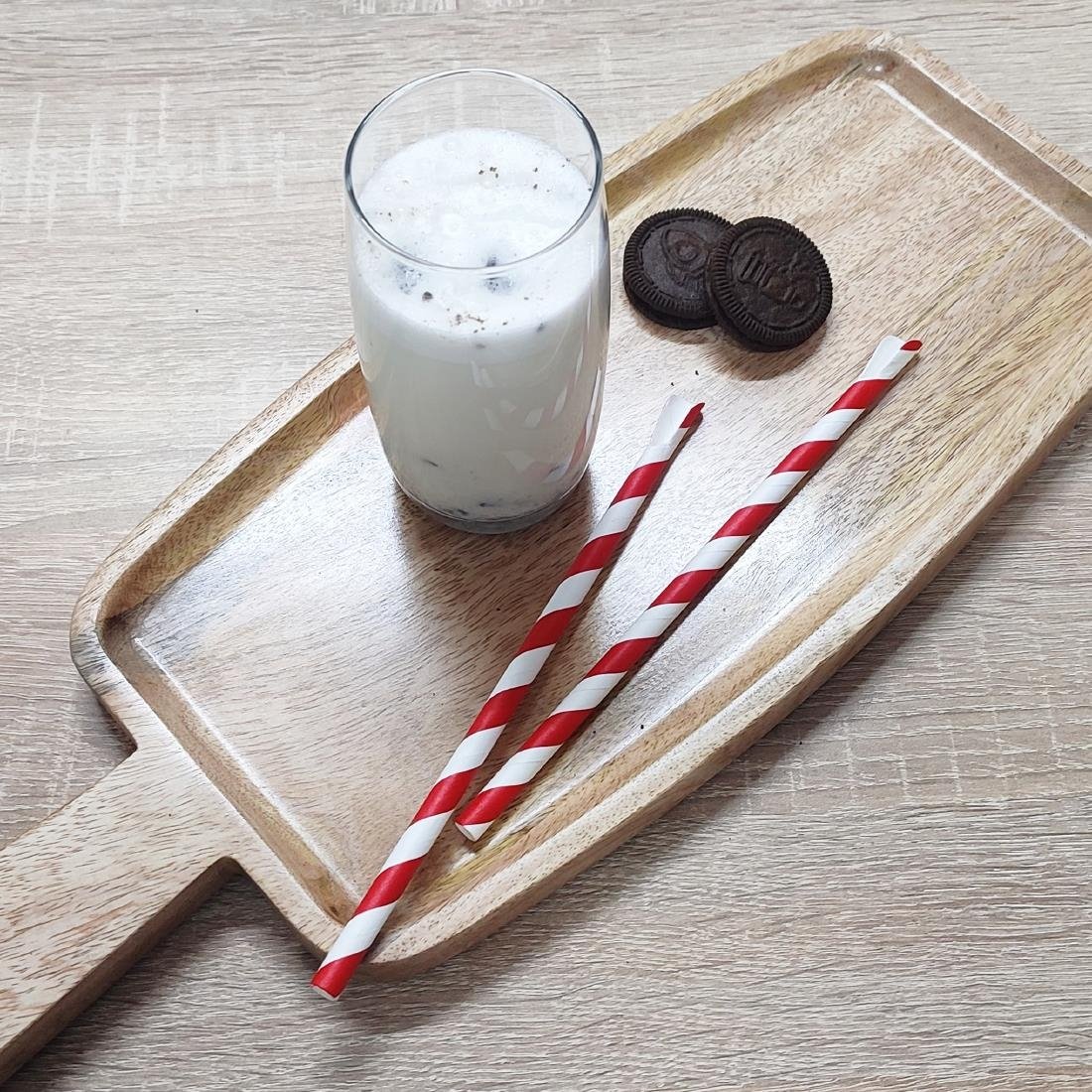 Fiesta Compostable Paper Spoon Straw Red & White Stripe 210x8mm (250 Pack)