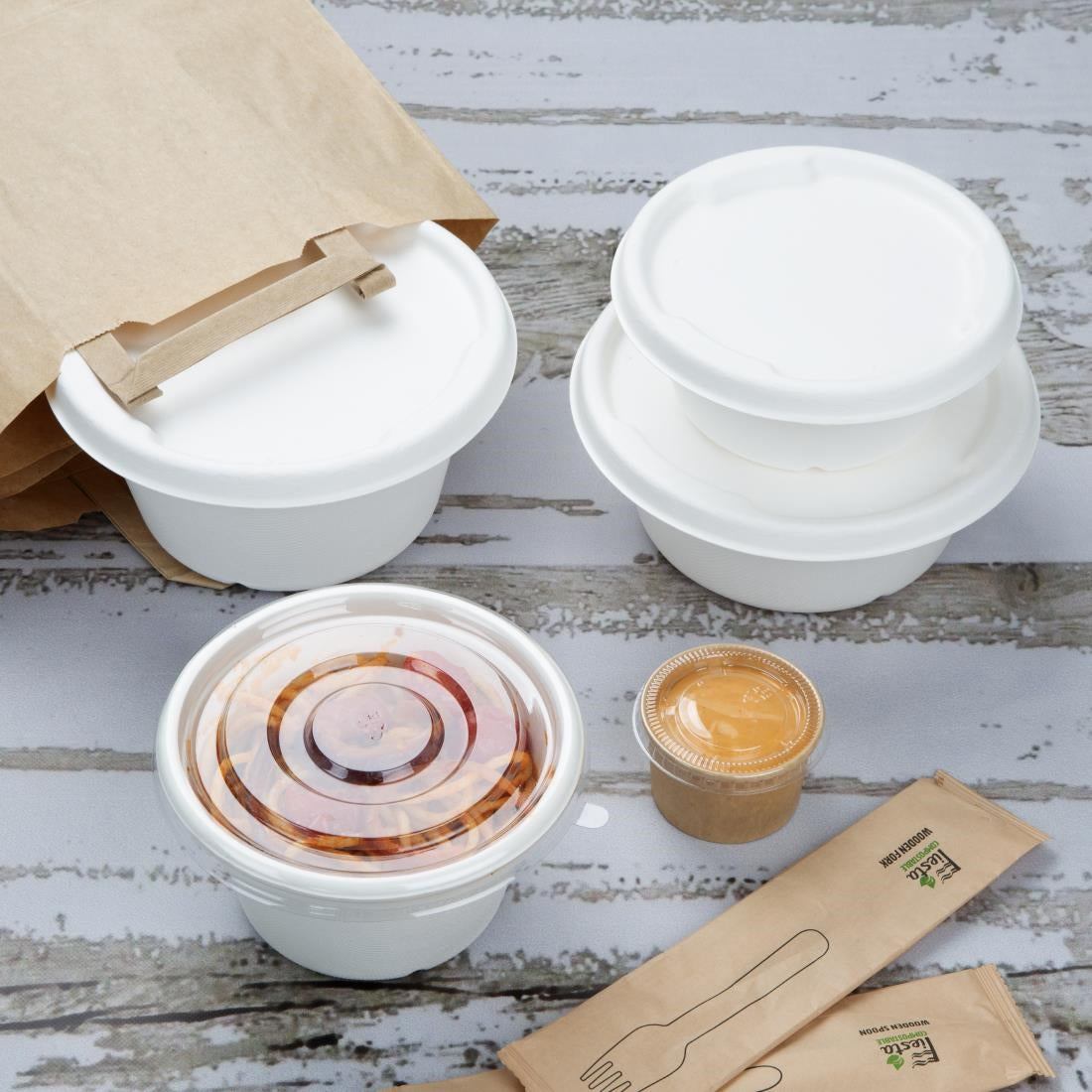 Fiesta Compostable Bagasse Lids for 400/500ml Bowl Bases (50 Pack)