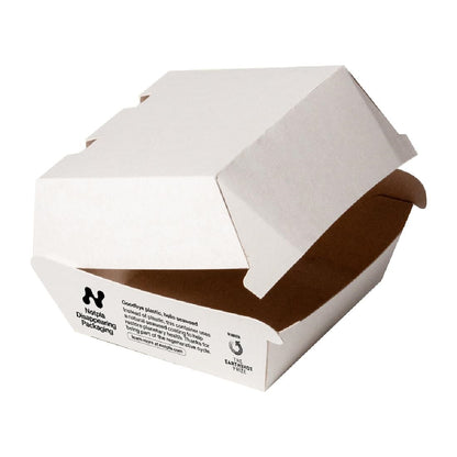 Notpla 5" Clamshell Burger Boxes - White (200 Pack)