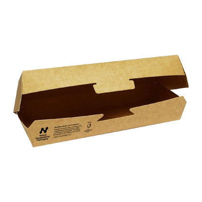 Notpla 8"x3" Clamshell Hot Dog Boxes - Kraft (350 Pack)