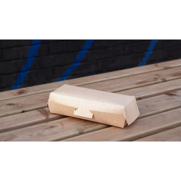 Notpla 8"x3" Clamshell Hot Dog Boxes - Kraft (350 Pack)