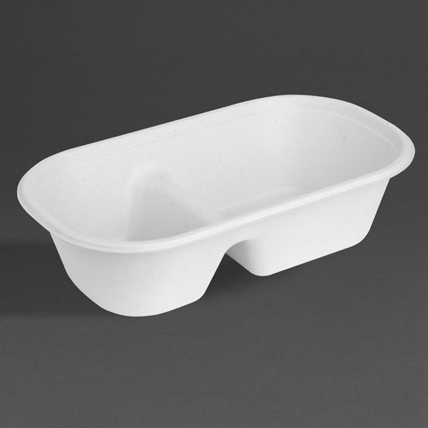 Fiesta Compostable Bagasse Oval 2-Compartment Container 900ml (100 Pack)