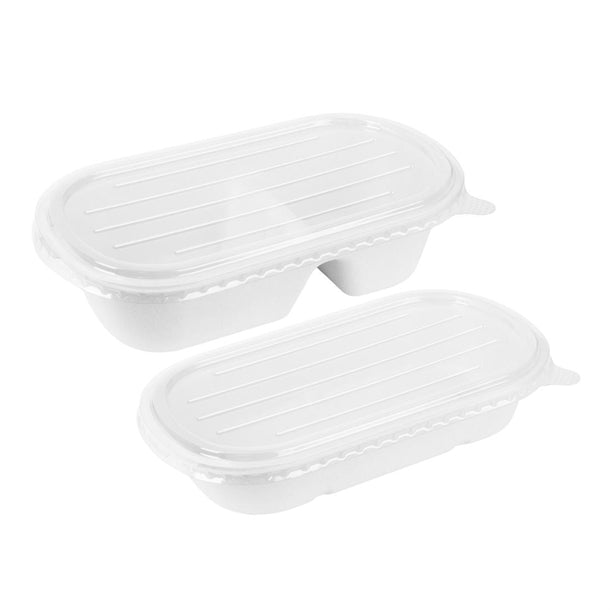 Fiesta Compostable Bagasse Oval 2-Compartment Container 900ml (100 Pack)