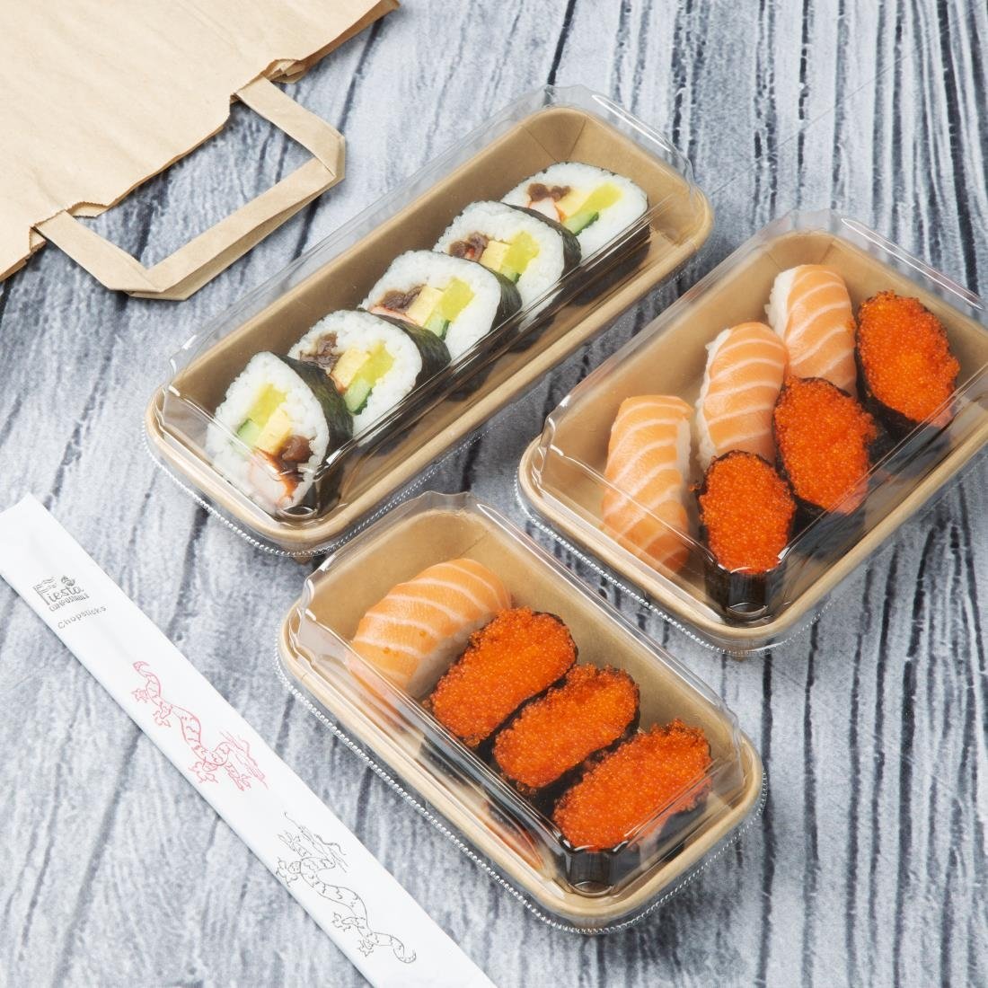 Fiesta Recyclable PET Lids for No. 1 Sushi Trays (300 Pack)