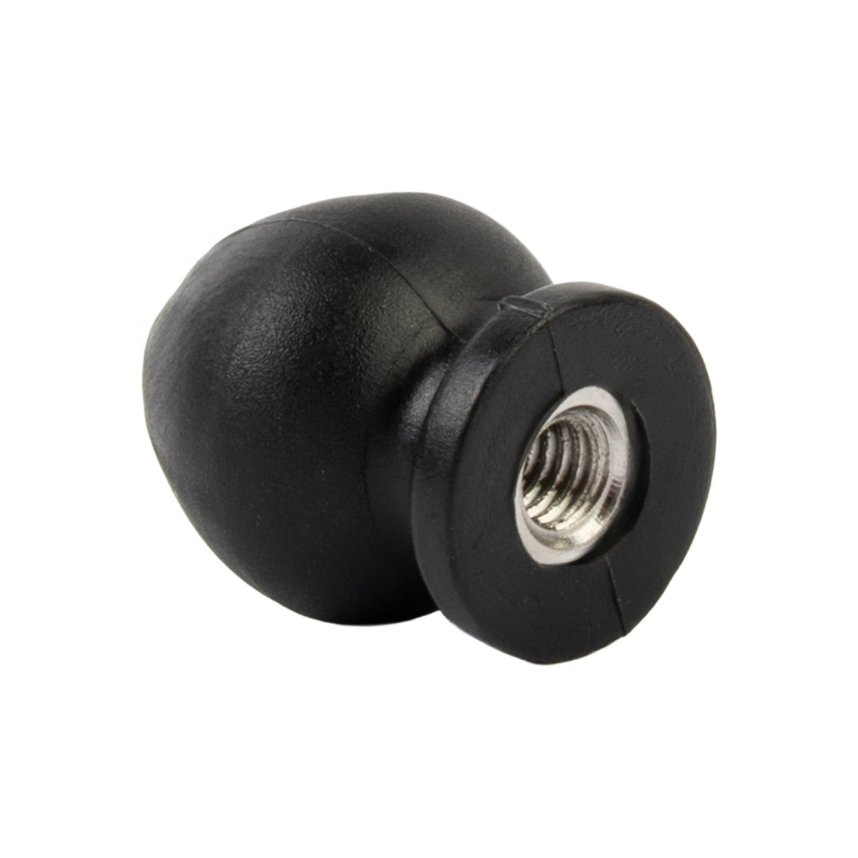 Black HAXRO handle pin nut shown at an angle with threaded metal insert visible on the underside