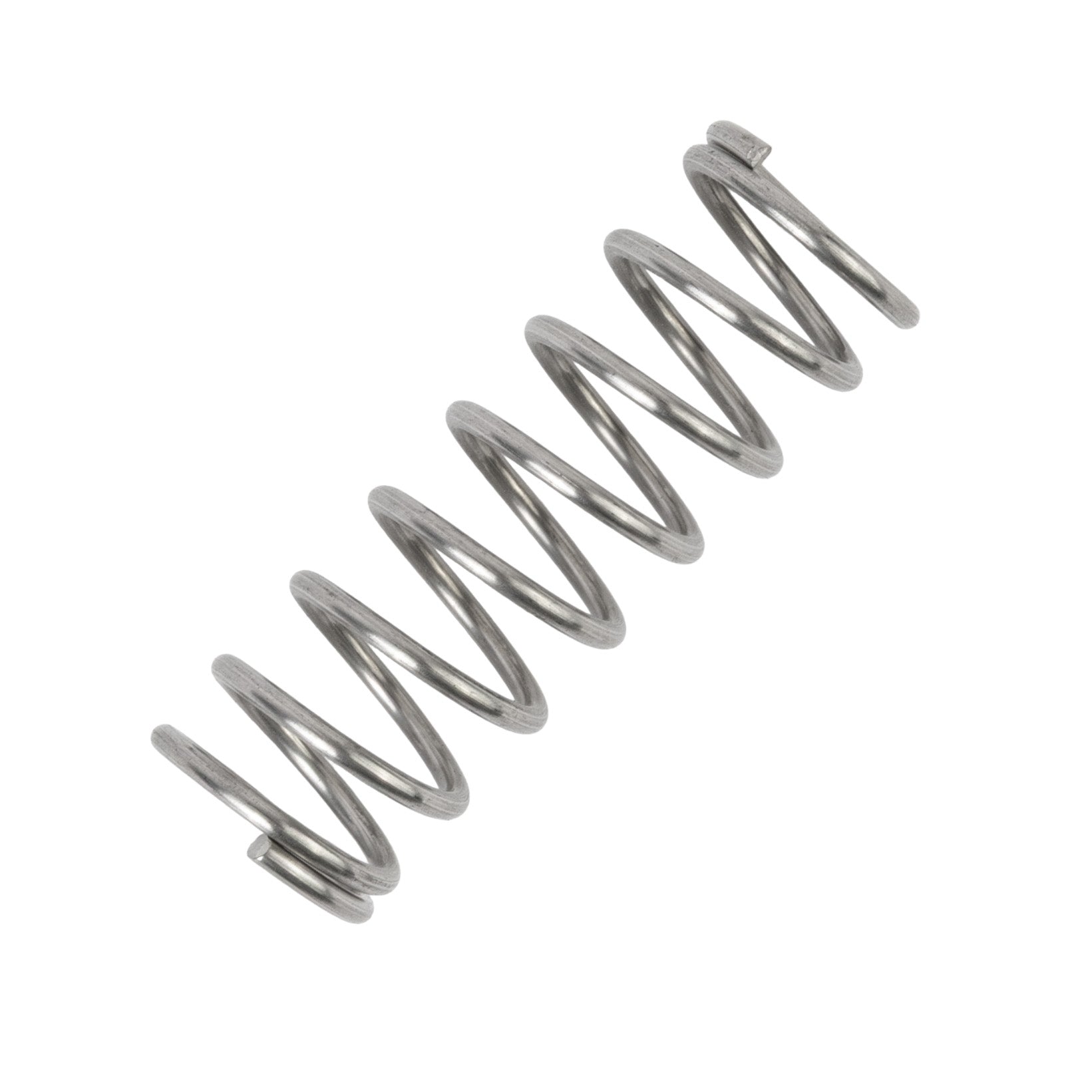 A metallic coil spring with evenly spaced helical winds.