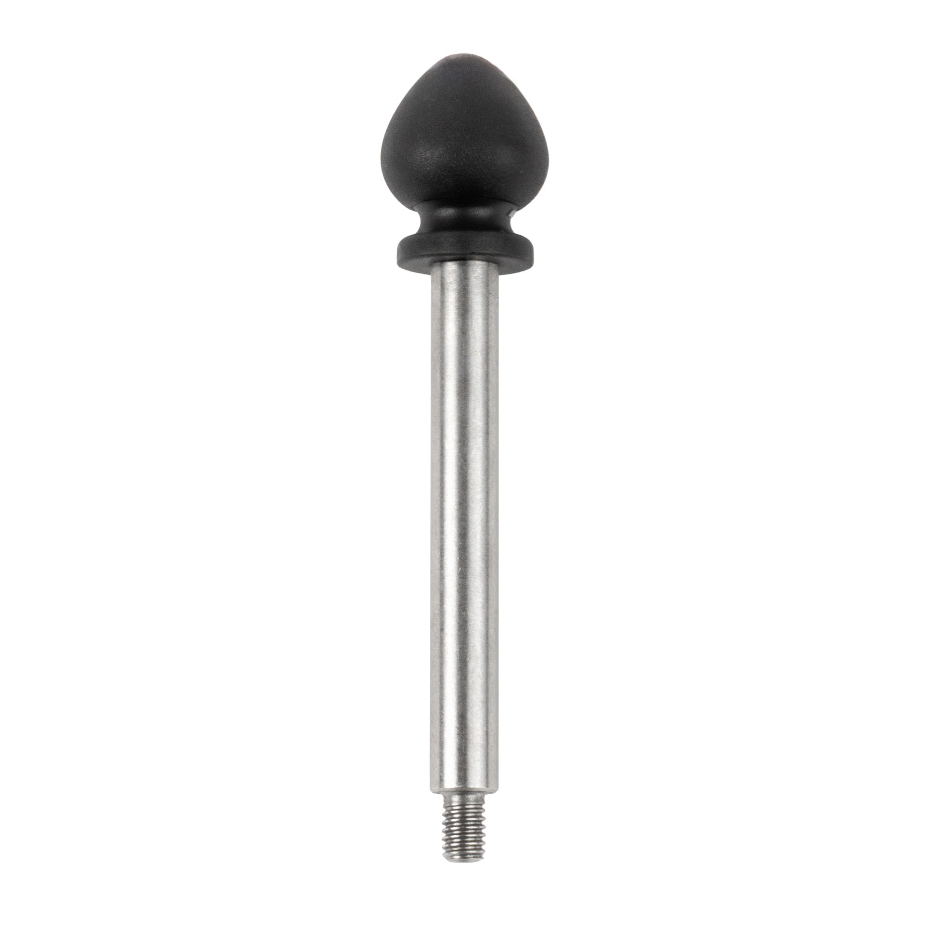 A metallic rod with a spherical black rubber tip on one end.