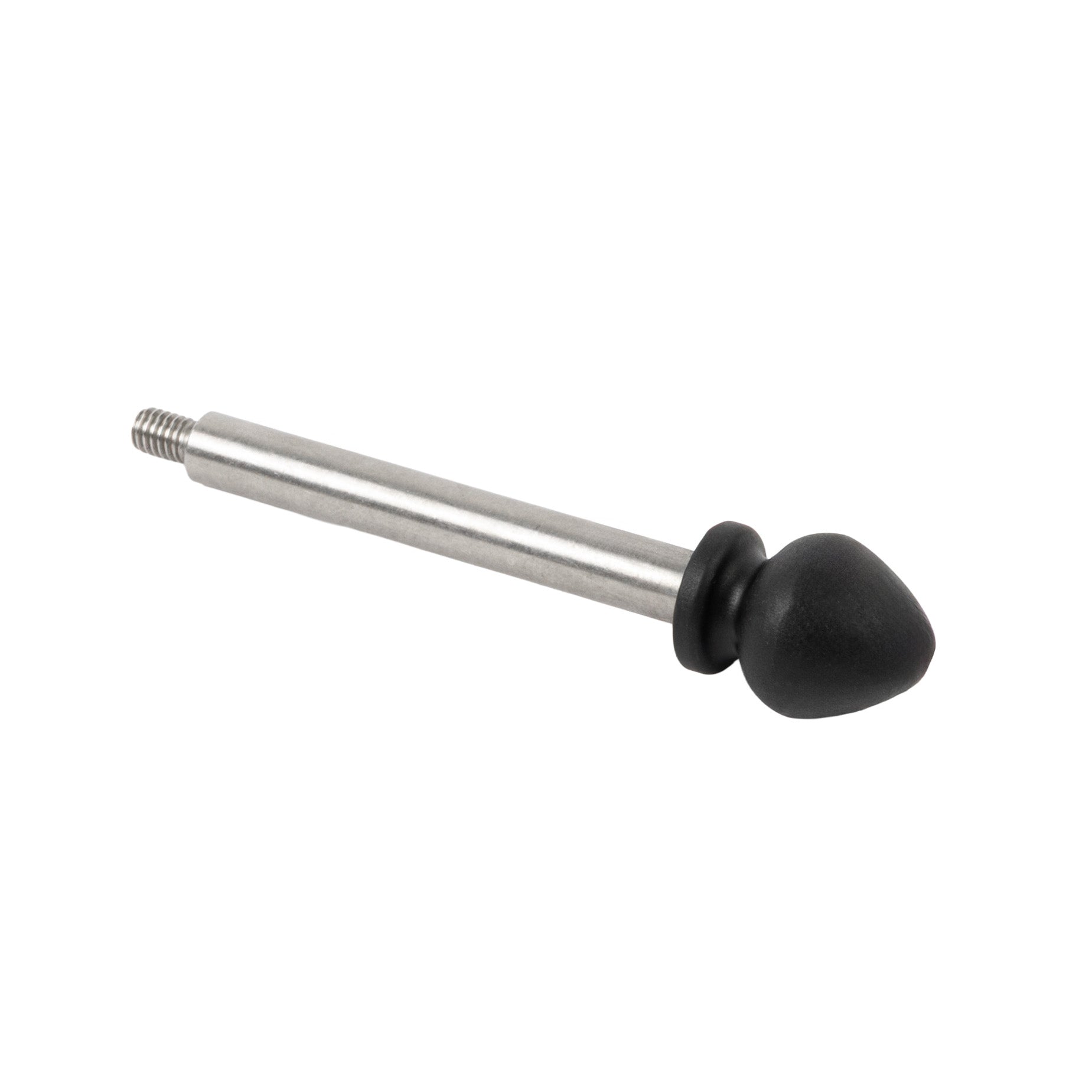 A stainless steel rod with a black, rounded end.