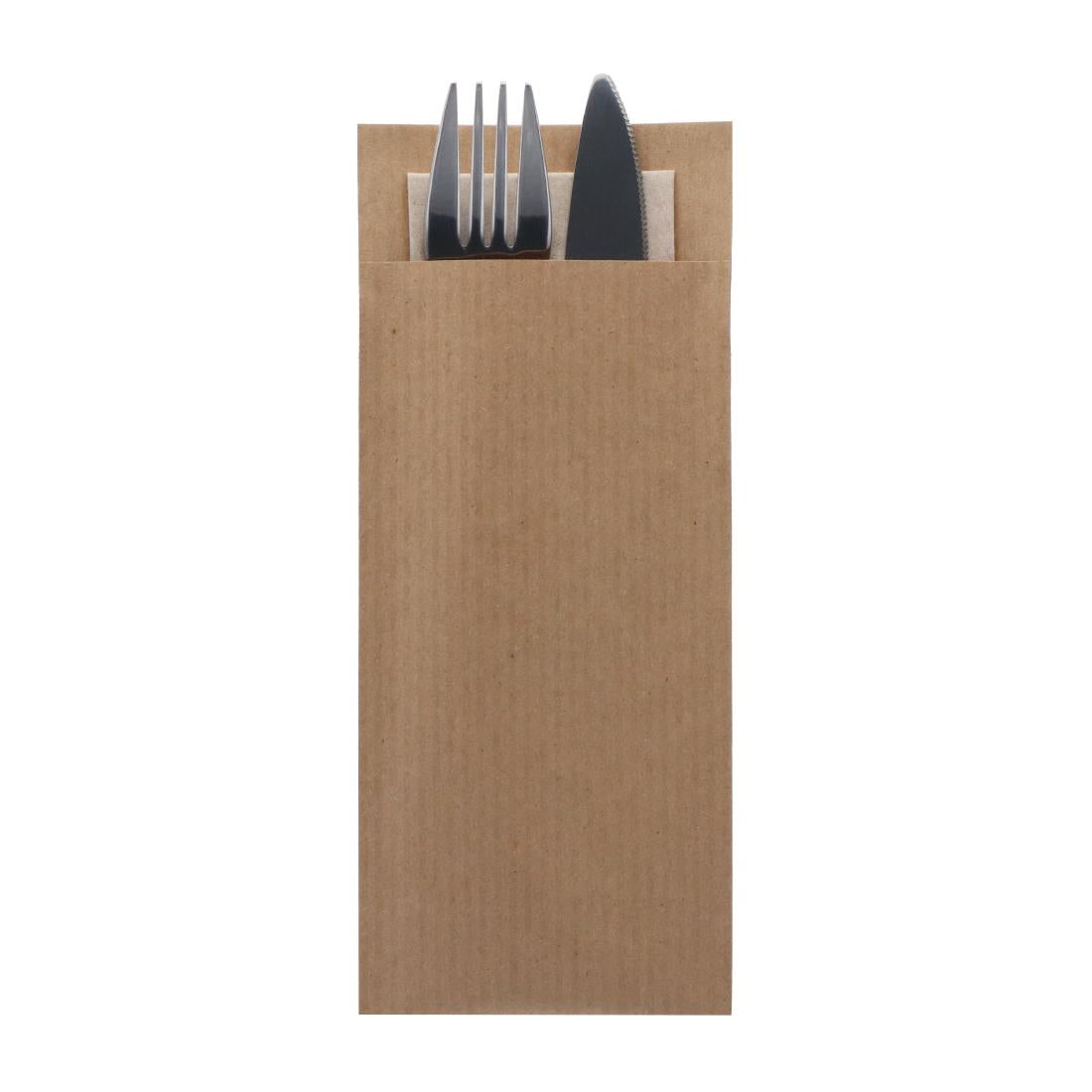 Europochette Classic Size Kraft Brown Cutlery Pouch with Kraft 2ply Napkin (500 pack)