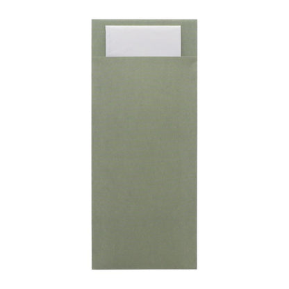 Europochette Classic Size Sage Green Cutlery Pouch with White 2ply Napkin (500 pack)