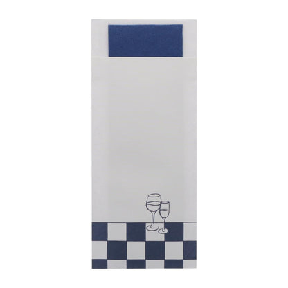 Europochette Classic Size Wine & Dine Cutlery Pouch with Blue 2ply Napkin (500 pack)