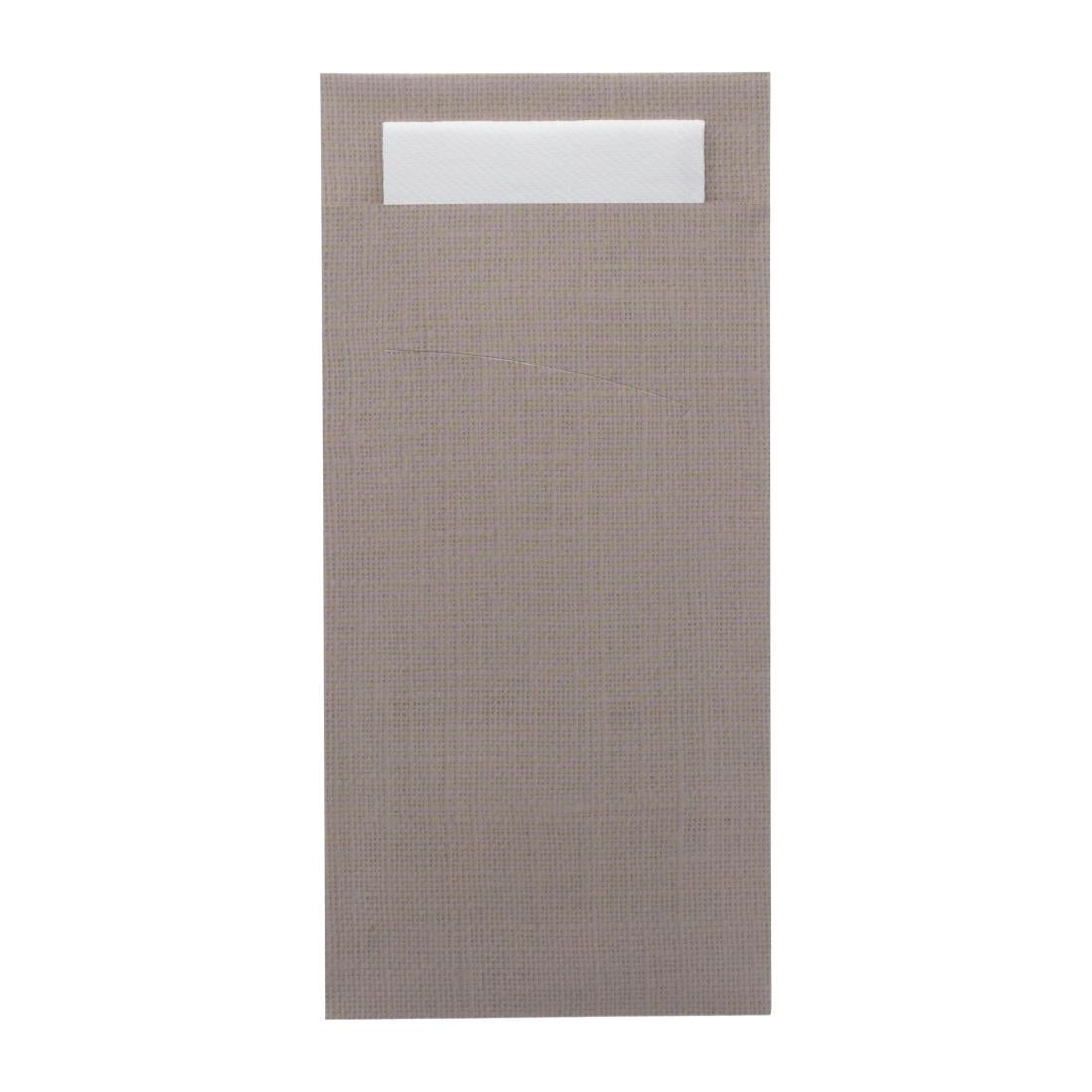 Europochette Extra Size Greige Cutlery Pouch with White Airlaid Napkin (200 pack)