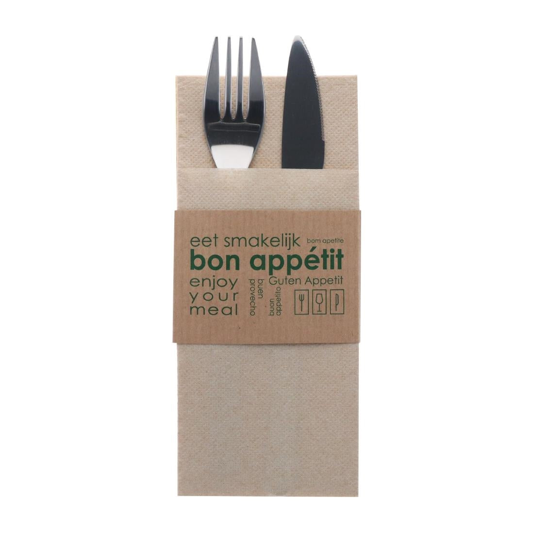 Europochette Kangaroo Fold Soft Kraft Napkins with Paper Sleeve (50 pack)