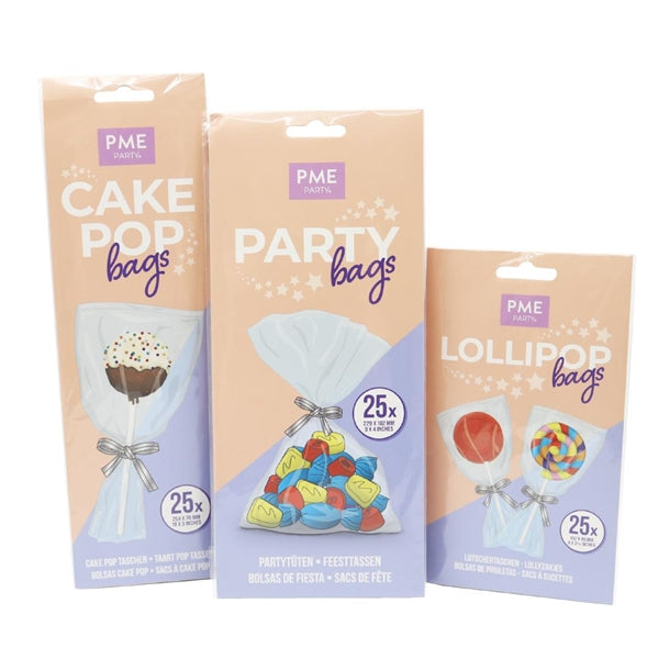 PME Cake Pop Bags with Silver Ties 254x76mm (25 Pack)