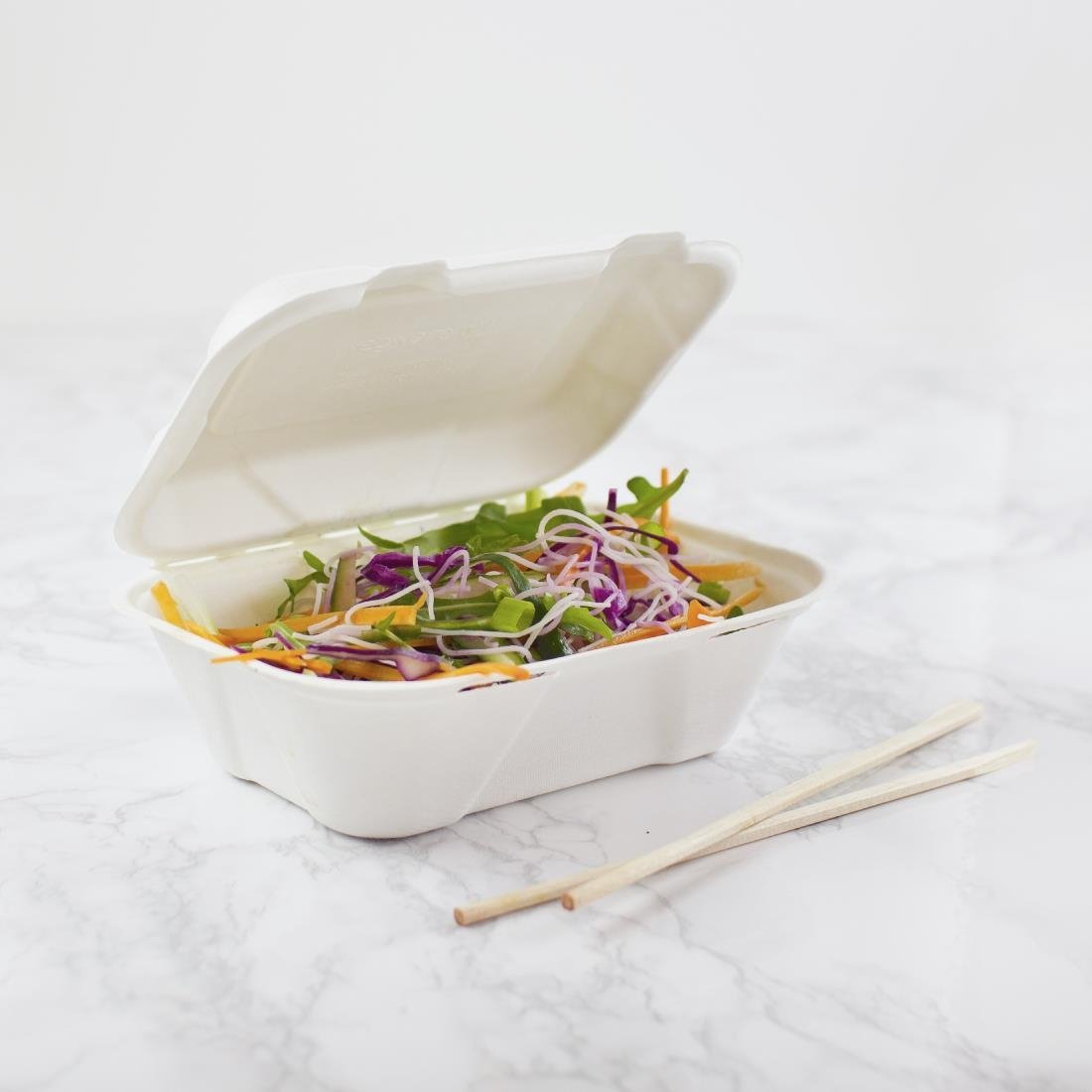 Vegware Compostable Bagasse Clamshell Hinged Meal Boxes 7"x 5" (500 Pack)