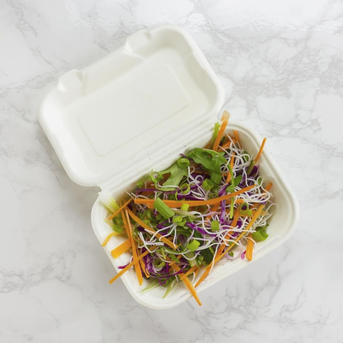 Vegware Compostable Bagasse Clamshell Hinged Meal Boxes 7"x 5" (500 Pack)