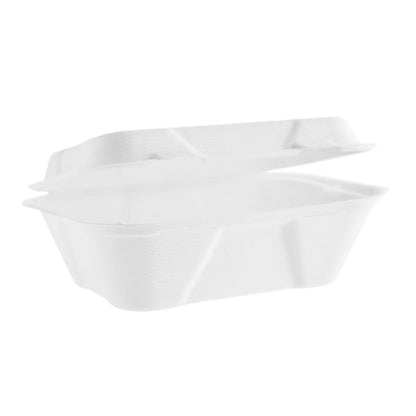 Vegware Compostable Bagasse Clamshell Hinged Meal Boxes 7"x 5" (500 Pack)