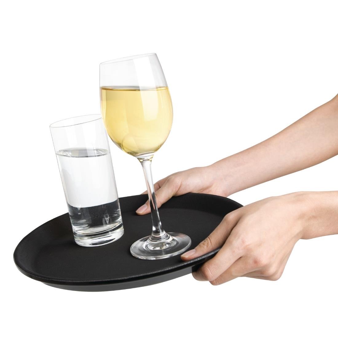 Olympia Kristallon Polypropylene Round Non-Slip Tray Black 356mm